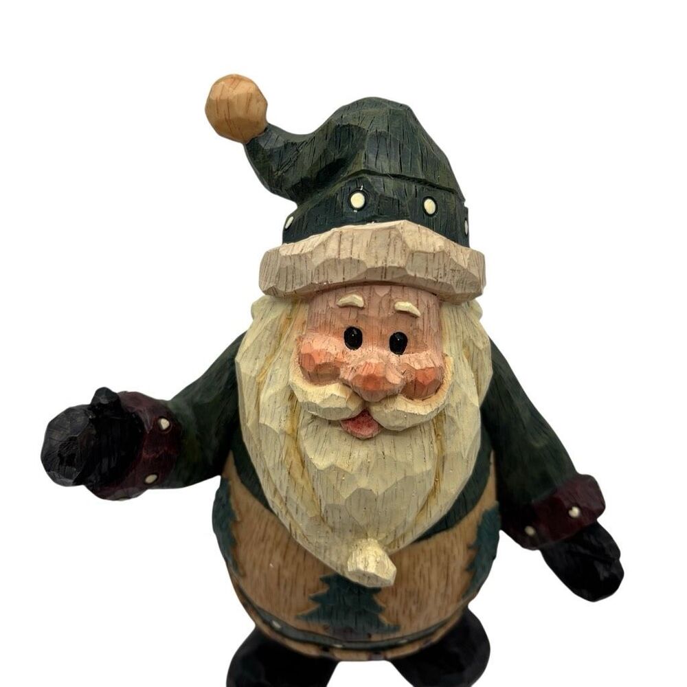 Rustic Santa Folk Art Statue Faux Carved Wood Christmas Decor 11.5" X 7" X 5" - Picture 7 of 9